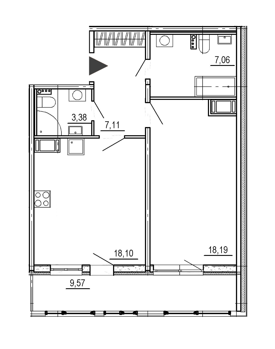 Однокомнатная квартира в : площадь 53.84 м2 , этаж: 12 – купить в Санкт-Петербурге